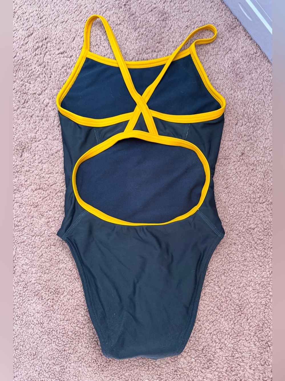 Kids Navy One-Piece Swimsuit with Yellow Trim